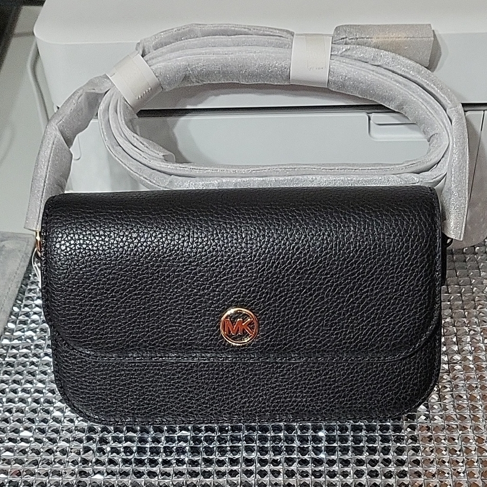 Michael Kors Black Pebbled Leather Crossbody Bag